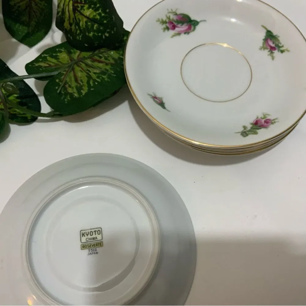 Set of 6 Vintage KYOTO China ROSEVERTE 7312 Saucers Pink Roses Gold Japan K1